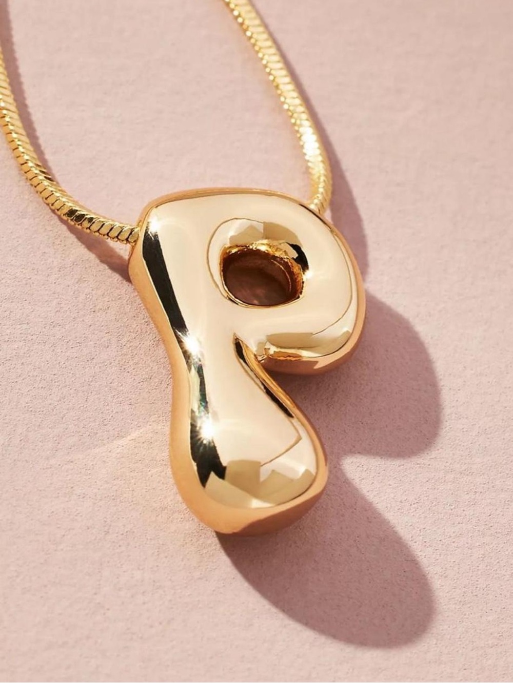 Anthropologie Gold Plated Bubble Letter Initial P Necklace NWOT Jewelry Monogram